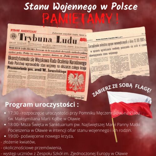 Program oławskich obchodów 40. rocznicy wprowadzenia stanu wojennego w Polsce